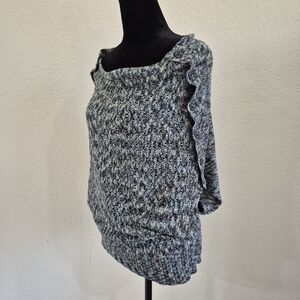 Chic Off-the-Shoulder Gray & Blue Sweater